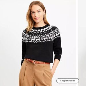 LOFT Petite Fair Isle Everyday Sweater — Black/Cream (Never Worn)